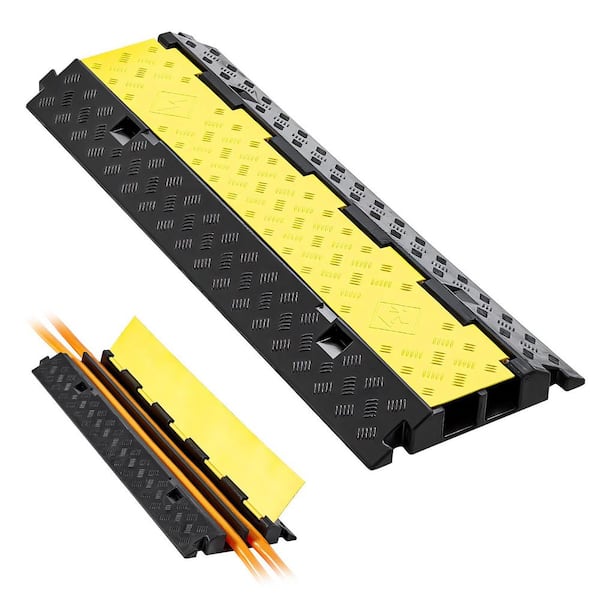 Cable Protector Ramp 1-Pack, 22,000lbs. Load, 2-Channel Rubber Cord Cover, 2.2 x 2 in. Channel, Flip-Top, Indoor/Outdoor