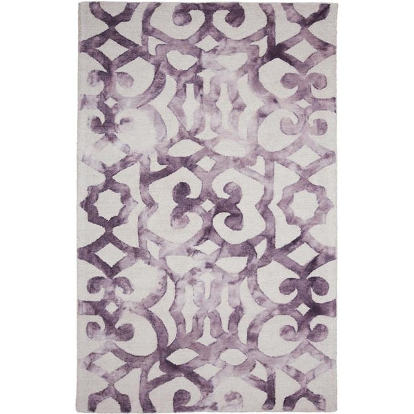 HomeRoots 4' X 6' Ivory And Purple Wool Tufted Handmade Area Rug