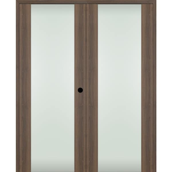 Belldinni Vona 202 36"x84" Left Hand Active Full Lite Frosted Glass Pecan Nutwood Composite Wood Double Prehung French Door