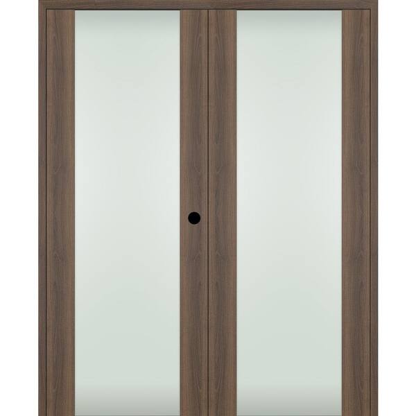 Belldinni Vona 202 72"x96" Left Hand Active Full Lite Frosted Glass Pecan Nutwood Composite Wood Double Prehung French Door