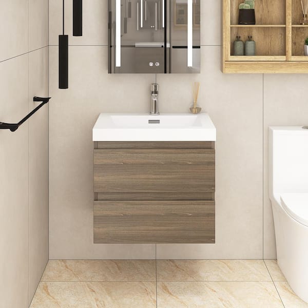 Staykiwi 23.7 in. W x 19.7 in. D x 22.5 in. H Wall Mounted Bath Vanity in Ash Grey with White Culture Marble Top