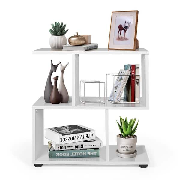 Costway 2-Tier 8 in. Wide 24 in. H White Bookshelf S Shaped