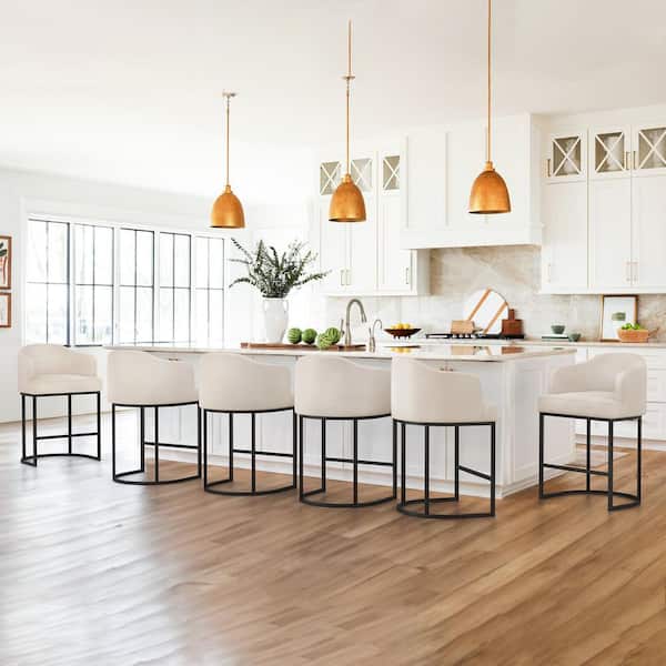 Crystal Ivory 26 in. Counter Height Faux Leather Upholstered Bar Stool Kitchen Island Stool With Metal Frame (Set of 6)