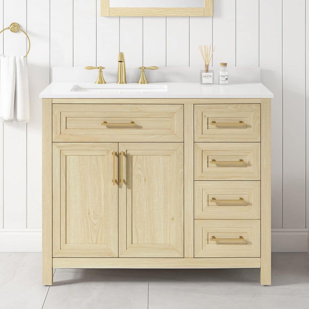 Beaufort 42 in. Single Sink Light Birch Bath Vanity with White Engineered S