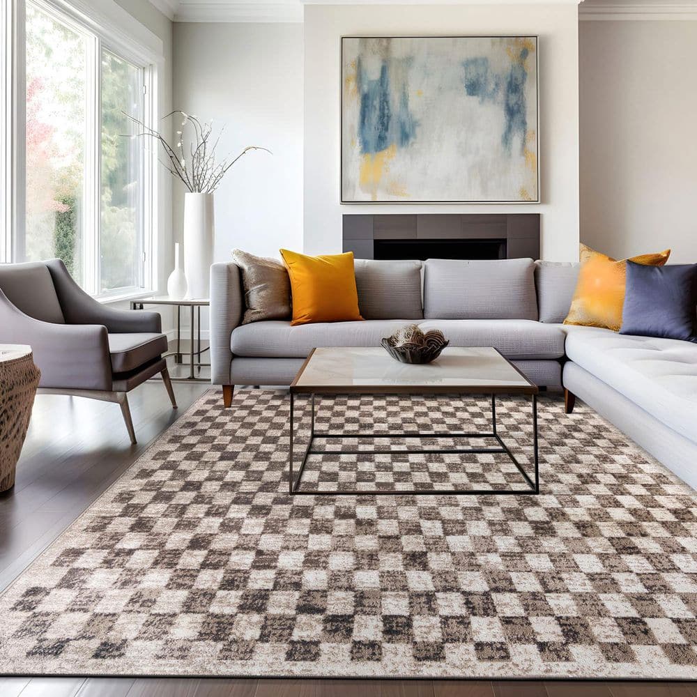 Contemporary Checkered Area Rug Beige 7 ft. 10 in. x 10 ft. Area Rug price history on PriceWatchPro