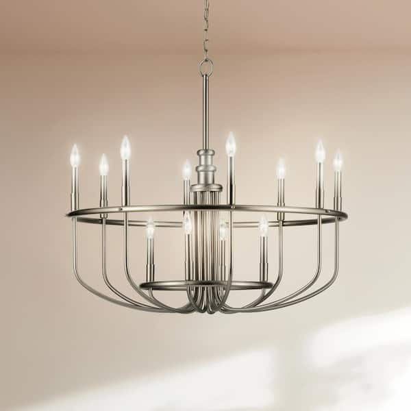 Capitol Hill 34.75 in. 12-Light Brushed Nickel Traditional Candle Circle Chandelier for Dining Room