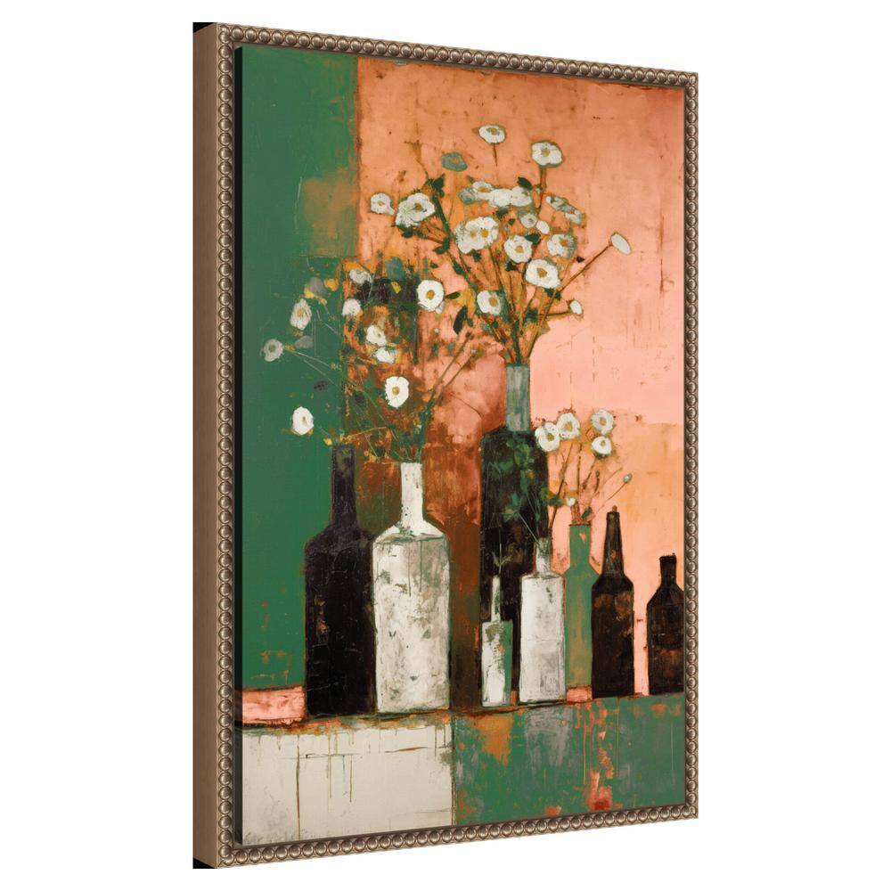 Botanic-Inspired Framed Canvas Wall Art with Weathered Embellishment