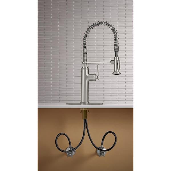 KOHLER Lyric 33 in. Stainless Steel 18 Gauge Drop in/Undermount Workstation Single Bowl Kitchen Sink with Sous Semi Pro Faucet