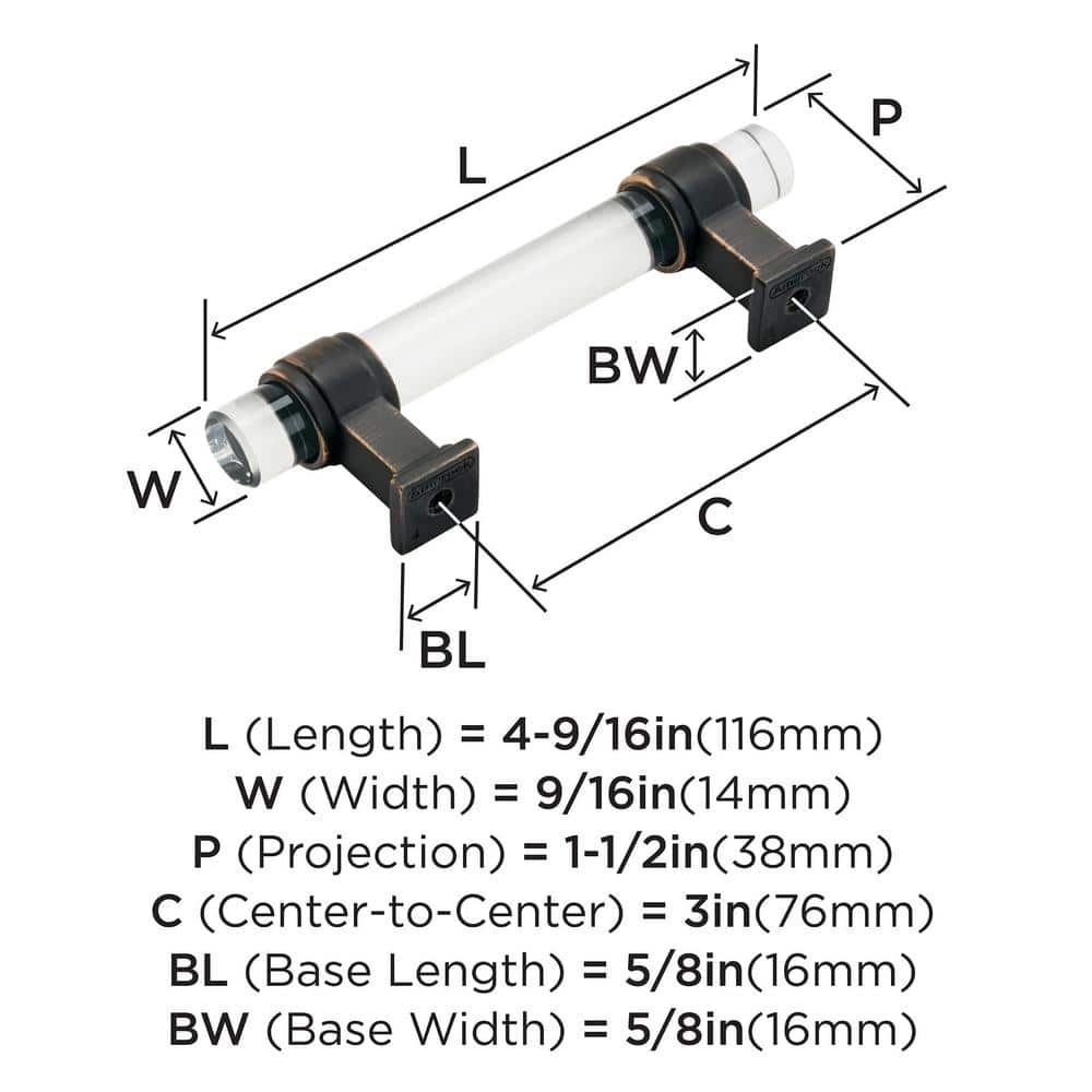 Amerock Clear and Oil-Rubbed Bronze 3" Cabinet Pull