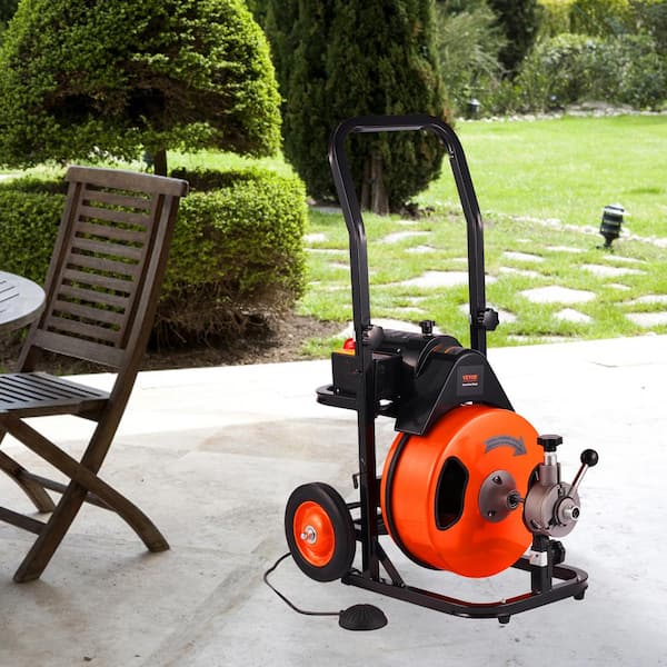Electric Drain Auger 50 ft. x 3/8 in. Drain Cleaning Machine Sewer Snake Auto Feed with 4 Cutter for 1 in. to 4 in. Pipe
