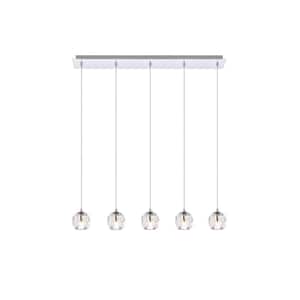 Timeless Home 32 in. L x 5.5 in. W x 3.7 in. H 5-Light Chrome with Clear Crystal Modern Pendant