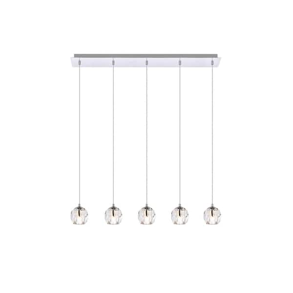 Unbranded Timeless Home 32 in. L x 5.5 in. W x 3.7 in. H 5-Light Chrome with Clear Crystal Modern Pendant