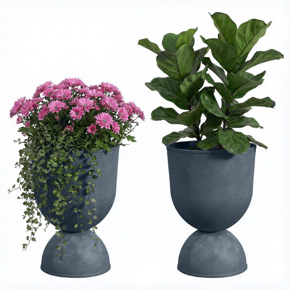 Large 13 in. D Light Gray All-Weather Pedestal Planter Set Stone Texture (2-Pack) price history on PriceWatchPro