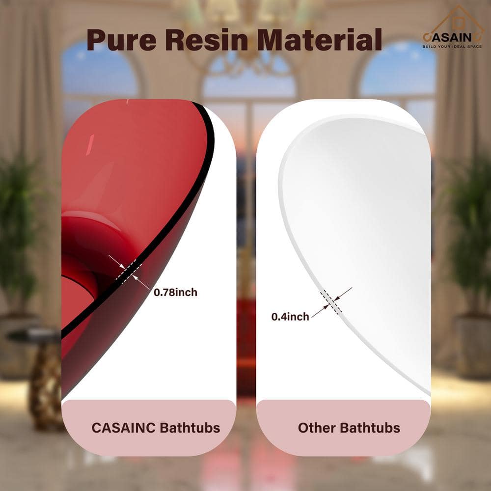 67'' Wine Red Transparent Resin Freestanding Soaking Bathtub