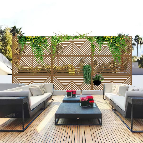 75 in. W x 48 in. H Brown 3-Panel Outdoor/Indoor Room Divider Privacy Screen