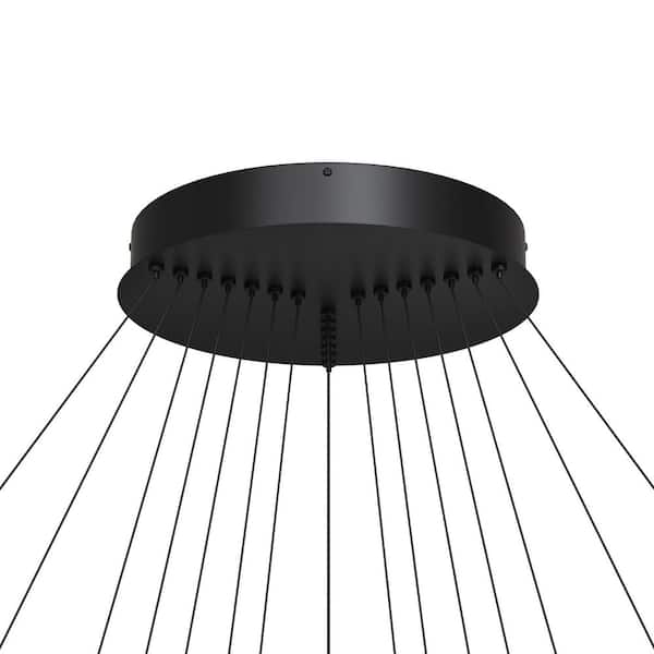YANSUN 7-Light Modern Ring Black LED Chandelier, Dimmable