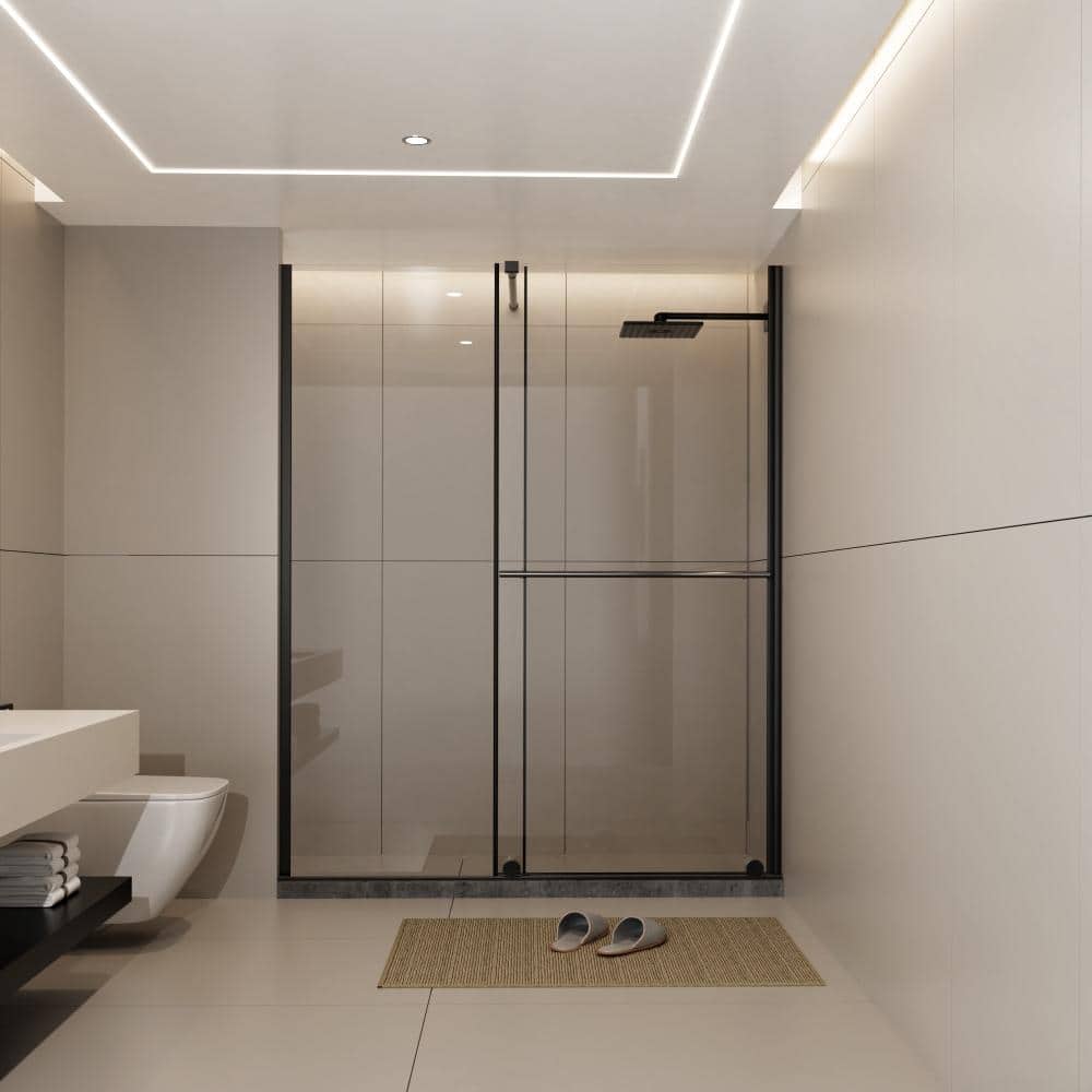 30-60 in.W x 72 in.H Black Framed  Walk-in Shower Sliding Door,1/4 in Glass Panel,Supporting Bar,Reversible price history on PriceWatchPro