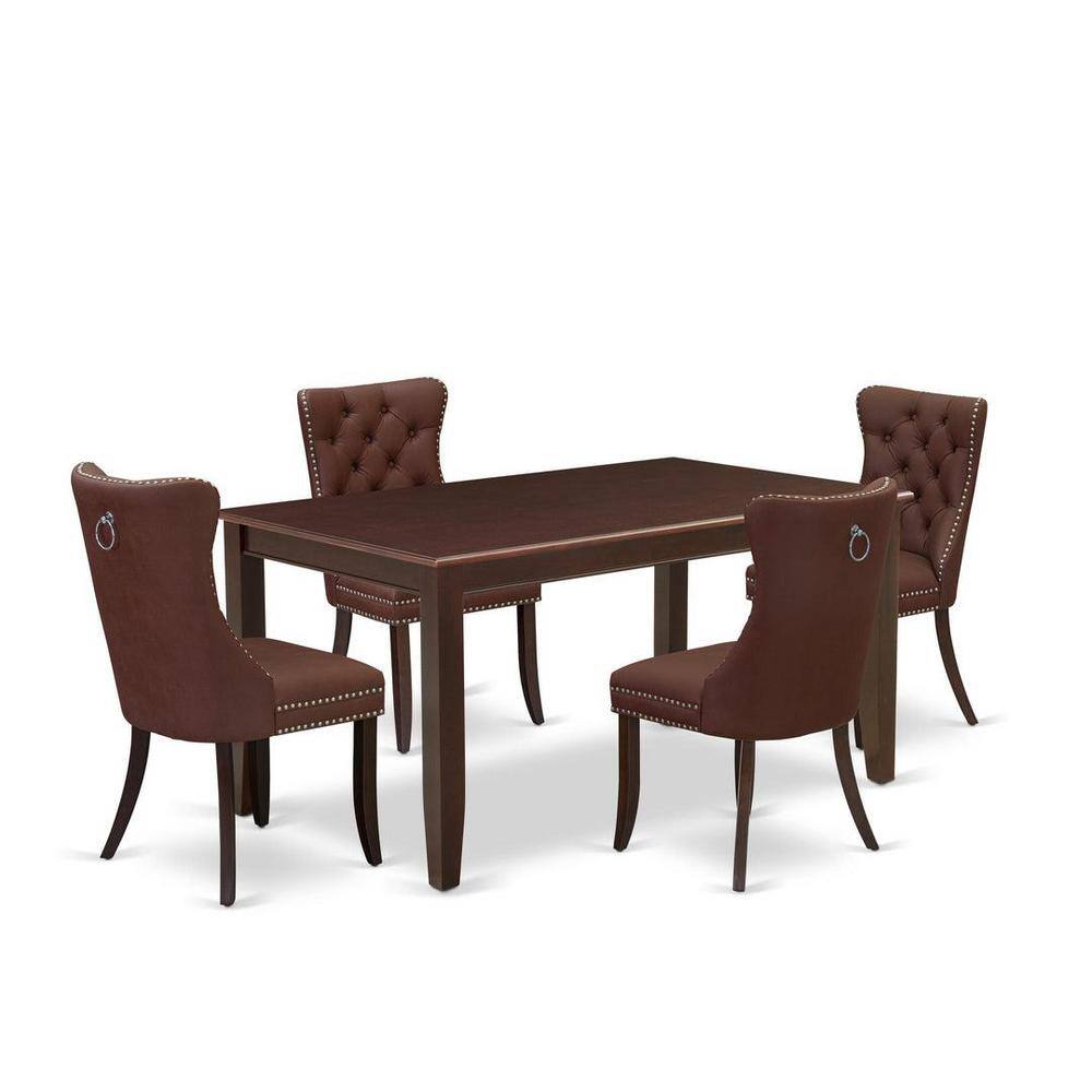 5-Piece Mahogany Finish Solid Wood Top-Rectangular Upholstered Dining Room Set-Seats 4
