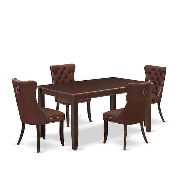 East West Furniture 5-Piece Mahogany Finish Solid Wood Top-Rectangular Upholstered Dining Room Set-Seats 4