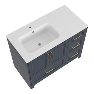 42 in. W x 22 in. D Solid Surface Cultured Marble White Bathroom Vanity Top Left Sink Rectangular Basin Countertop