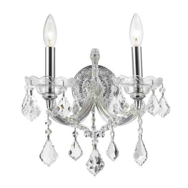 Worldwide Lighting Maria Theresa Collection 2-Light Chrome Sconce with Clear Crystal