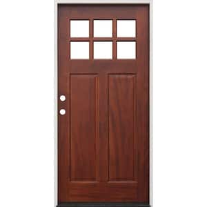 36 in. x 80 in. Pecan Right-Hand Inswing 6-Lite Clear Mahogany Stained Wood Prehung Entry Door with Jamb - FSC 100%