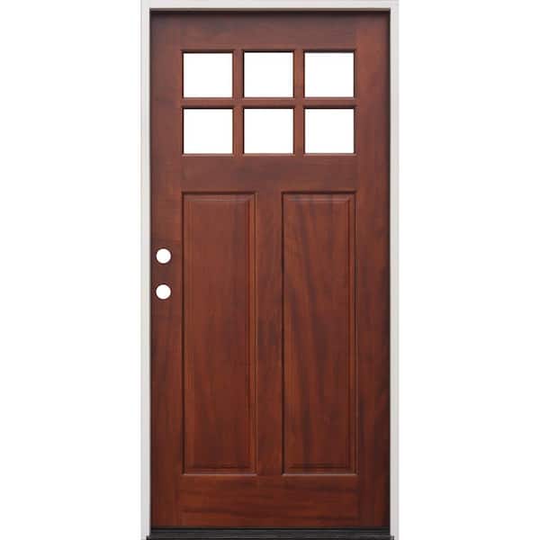 Pacific Entries 36 in. x 80 in. Pecan Right-Hand Inswing 6-Lite Clear Mahogany Stained Wood Prehung Entry Door with Jamb - FSC 100%