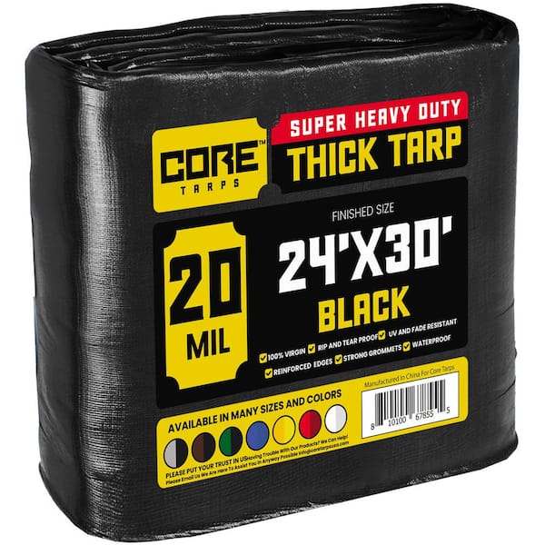 CORE TARPS 24 ft. x 30 ft. Black 20 Mil Heavy Duty Polyethylene Tarp, Waterproof, UV Resistant, Rip and Tear Proof