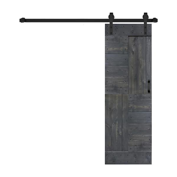 ISLIFE S Series 30 in. x 84 in. Carbon Gray Finished DIY Solid Wood Sliding Barn Door with Hardware Kit