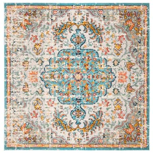 Madison Gray/Light Blue 5 ft. x 5 ft. Square Border Area Rug