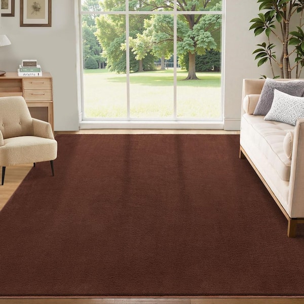 Brown 8 ft. x 10 ft. Solid Thick Shag Rug Soft Washable Indoor Carpet for Living Room Hallway Bedroom Area Rug