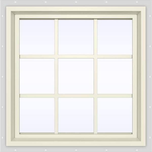 JELD-WEN 23.5 in. x 29.5 in. V-4500 Series Cream Painted Vinyl Fixed Picture Window with Colonial Grids/Grilles