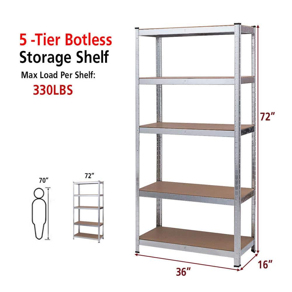 Heavy Duty 71'' Steel and MDF 5-Level Adjustable Storage Rack, 2 pcs