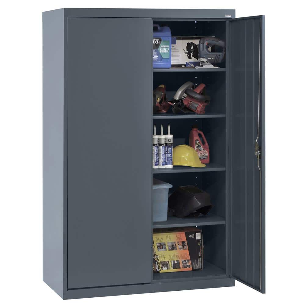 Gray Steel Freestanding Lockable Office Cabinet with Adjustable Shelving