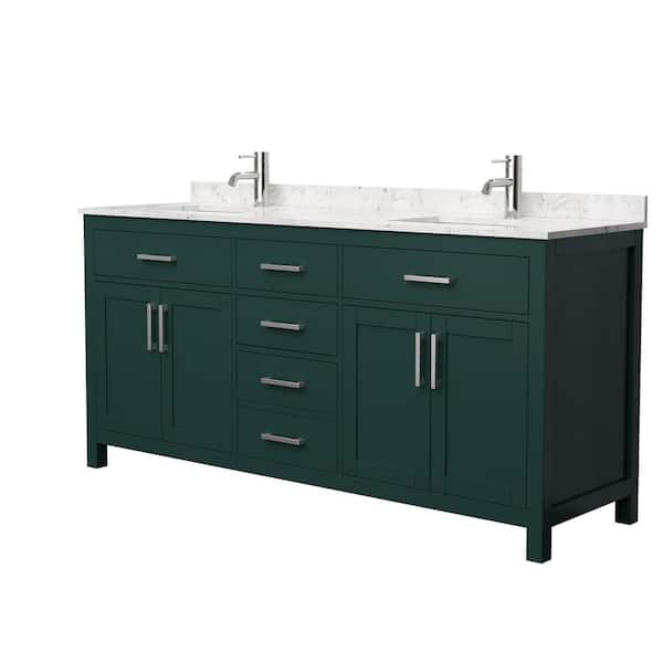 Wyndham Collection Beckett 72 in. W x 22 in. D x 35 in. H Double Sink Bathroom Vanity in Green with Carrara Cultured Marble Top