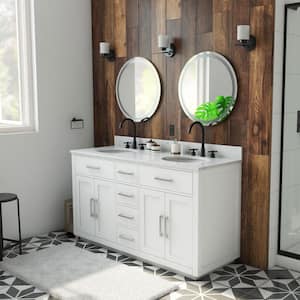 Dexterity 60 in. W x 22 in. D x 34 in . H Oak Vanity with Oval Undermount Sinks - White with White Top