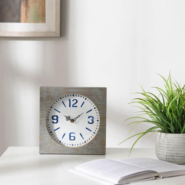 Unbranded Modern Farmhouse Square Gray Wood and Metal Table Clock