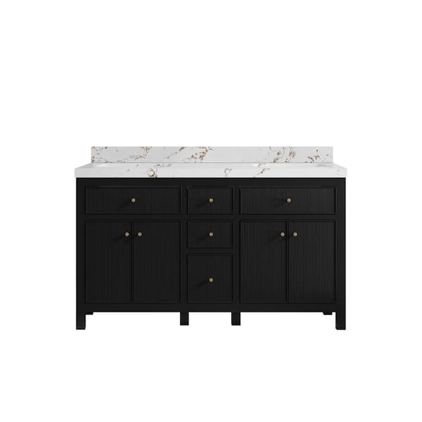 Willow Collections Sonoma 60 in. Double Sink Freestanding Black Bath Vanity with Viola Brown Quartz Top Unassembled