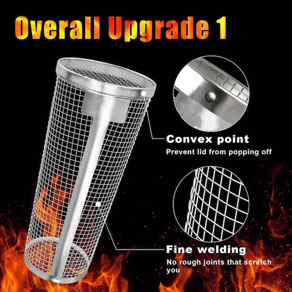 Stainless Steel Rolling Grill Basket with Rolling, and Cylinder Net for Outdoor Grilling, Veggies, and Gifts (2-Pack)