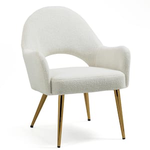 Azael Boucle Fabric with Gold Legs Accent Chair in White