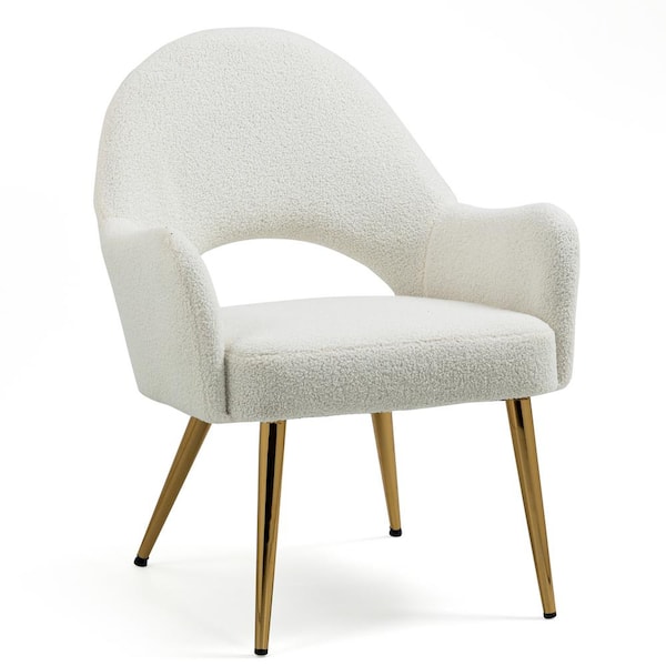 Glamour Home Azael Boucle Fabric with Gold Legs Accent Chair in White