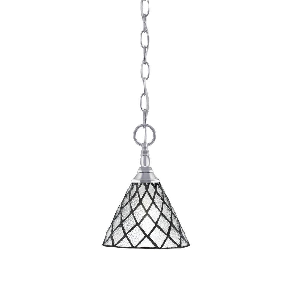 Elva 100-Watt 1-Light Chrome Shaded Pendant Light with 7 in. Diamond Ice Ar