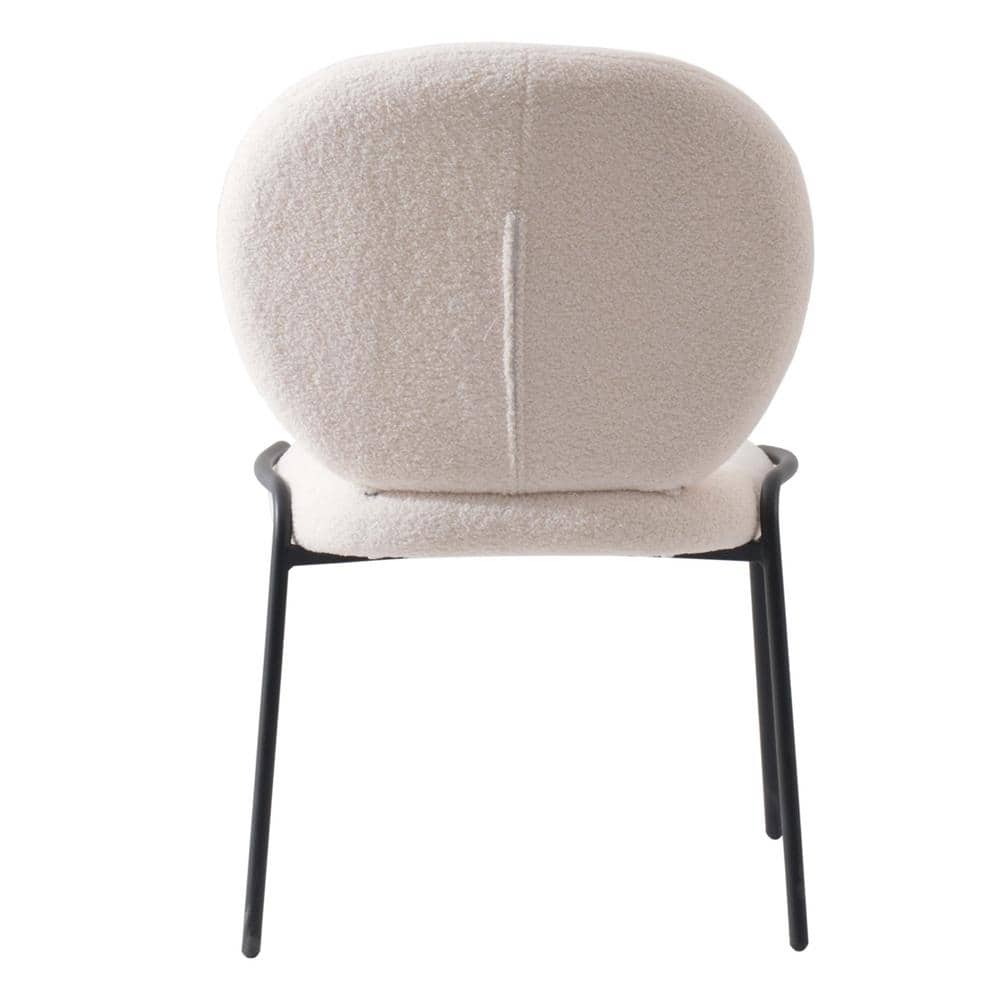 Celestial White Boucle Upholstered Side Chair with Black Metal Frame