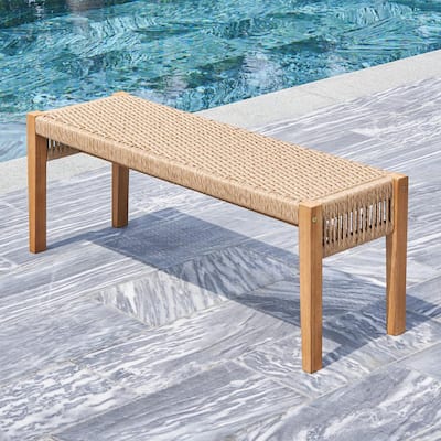 Chesapeake 3-Person Rattan Wood Outdoor Bench