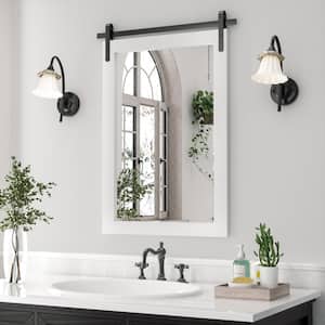 18 in. W x 26 in. H Medium Square Mirrors Wood Framed Mirrors Wall Mirrors Bathroom Vanity Mirror Barn Mirror in White