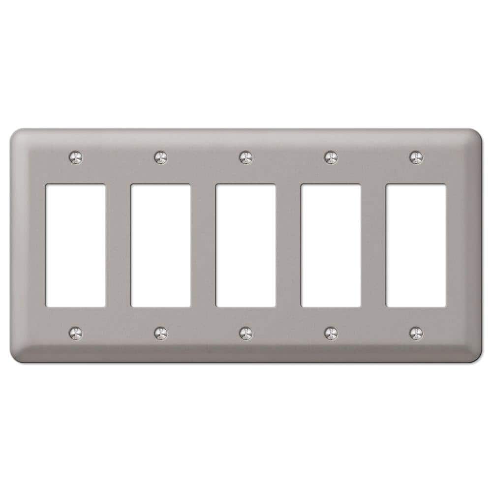 Brushed Nickel 5-Gang Steel Rocker Wall Plate