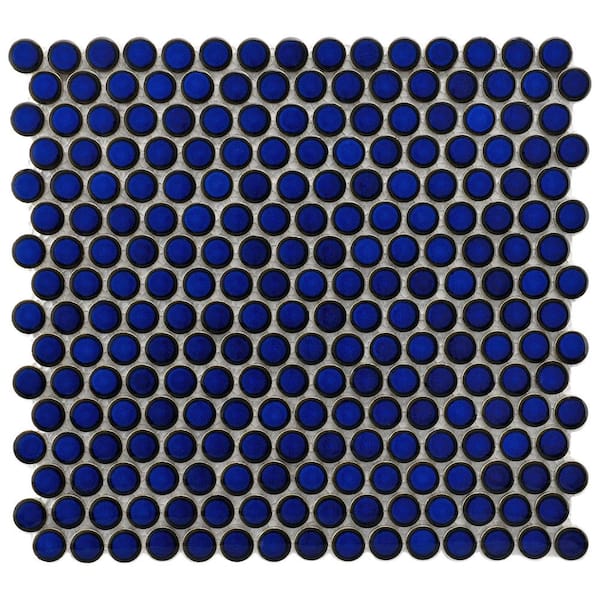 Merola Tile Hudson Penny Round Blue Eye 12 in. x 12-5/8 in. x 5 mm Porcelain Mosaic Tile (10.74 sq. ft. / case)