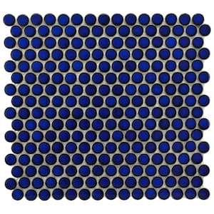Hudson Penny Round Blue Eye 6 in. x 6 in. Porcelain Mosaic Take Home Tile Sample