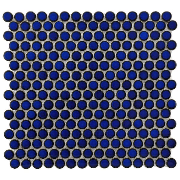 Metallic Blue Buttons Porcelain Penny Round Tile