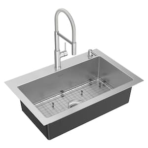 Tamarind Stainless Steel 33 in. Single Bowl Drop-In Kitchen Sink with Semi-Pro Faucet